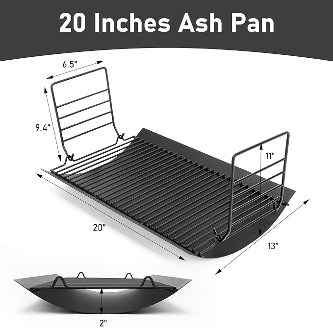 Uniflasy 20 Inches Ash Pan Replacement for Chargriller 5050, 5072, 5650, 2123, 2223, 2823 Charcoal Grills,Char-Griller Grill Grate Model 200157,Chargriller Replacement Part with 2pcs Fire Grate Hanger