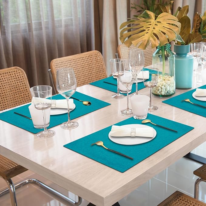 Cloth Placemats Set of 4, Cotton Linen Blend Place Mats, Teal | Machine Washable, Double Layered, Heat Resistant, Fabric Dining Table Mats for Kitchen, Indoor & Outdoor, 13" x 19"