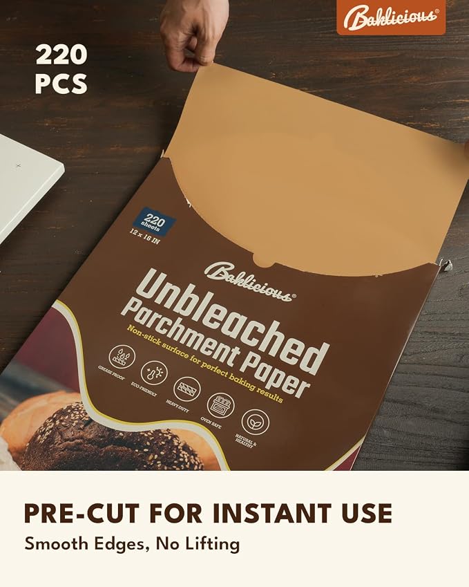Baklicious 12x16inch 220pcs Unbleached Pre-cut Heavy Duty Parchment Baking Sheets