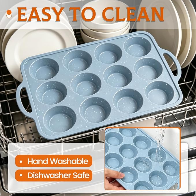 Silicone Muffin Pan, Metal Frame Regular Cupcake Pan Silicone Molds 12 Cups | 2.8 Inch, with Handle, BPA Free, Nonstick, Oven Dishwasher Safe, Food-Grade Silicone, Heat-resistant: -104°F to 446°F, 1 Pc