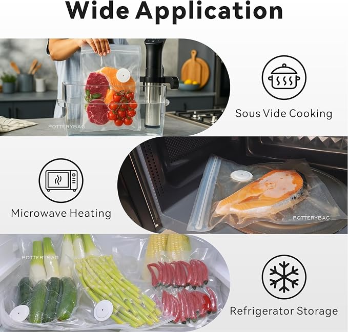 Vacuum Sealer Bags for Food 30 Pcs (13 * 11.8in), BPA-Free Sous Vide Bags Reusable for Microwave Heating, Cooking and Freezer Storage, Compatible with Most Handheld Sealers and Vacuum Sealer Machines