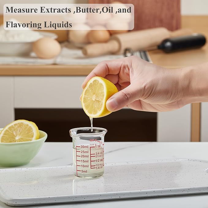 High Borosilicate Glass Measuring Cup with V-Shaped Spout, 30ml (1oz) | Pack of 2 – Precision Glass Measuring Cup for Kitchen & Bar