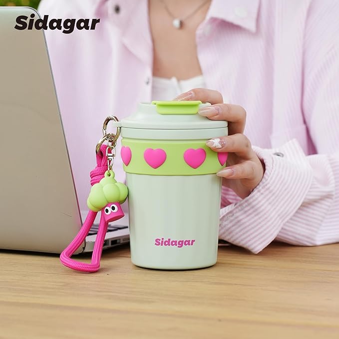 SDGA+ 12 oz Travel Coffee Mug Spill Proof Leak Proof, Stainless Steel Thermal Coffee Cup with Lid, Resuable Cup for Hot and Cold, Portable Tumbler for Women, Minty Matcha