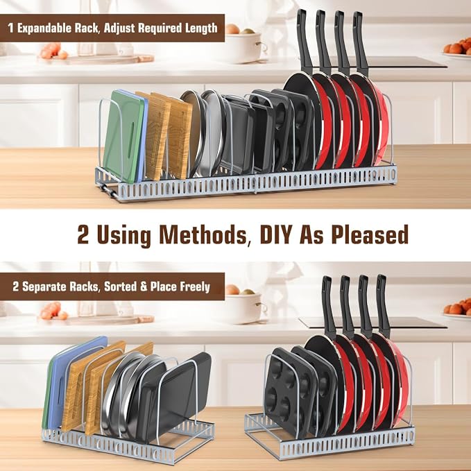 Housolution Cutting Board and Baking Tray Cookie Sheet Organizer, Gray | 12"-23" Expandable, 14 Adjustable Dividers, Sturdy Metal Construction, Easy Assembly
