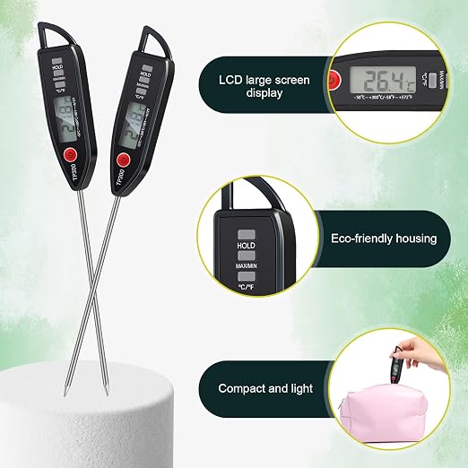 12 Set Digital Food Thermometer Long Probe Instant,Black | Waterproof for Water, Liquid, Candle and Cooking Meat Thermometer Read for Kitchen BBQ Grill Candy