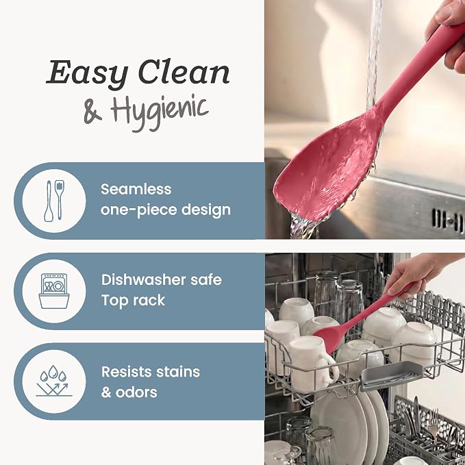 Starpack Stir and Serve Silicone Cooking Utensils Set (5-Piece, 11") - LFGB Non Toxic, 600°F Heat Resistant, BPA-Free - One-Piece Seamless, Dishwasher Safe - for Nonstick Cookware, Earthy Pink