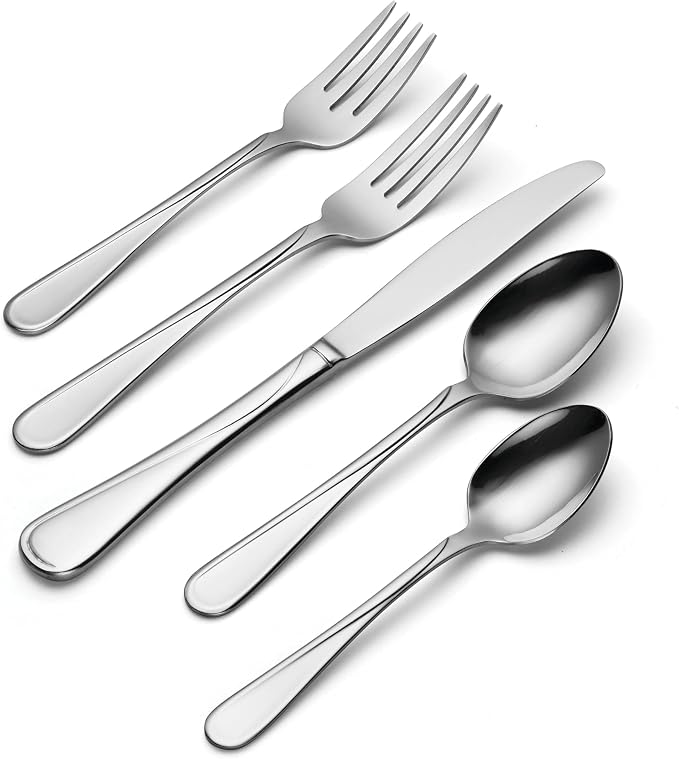 Oneida Flight 65-Piece 18/0 Silverware Set for 12, Flatware | mirror finish, dishwasher safe | includes serving spoons and utensil set | cutlery set, wedding silverware