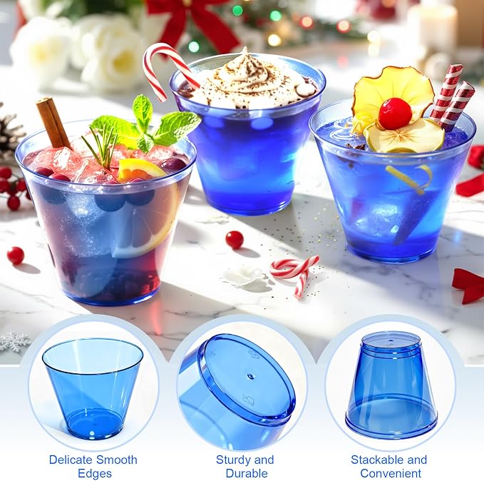 Glowserve 9 OZ Royal Blue Disposable Plastic Cups Cocktail Cup 50 Pack | Fancy Cocktail Cup,Stemless Wine Glass,Wedding Wine Glasses,Graduation Birthday,World Cup,Party Essentials