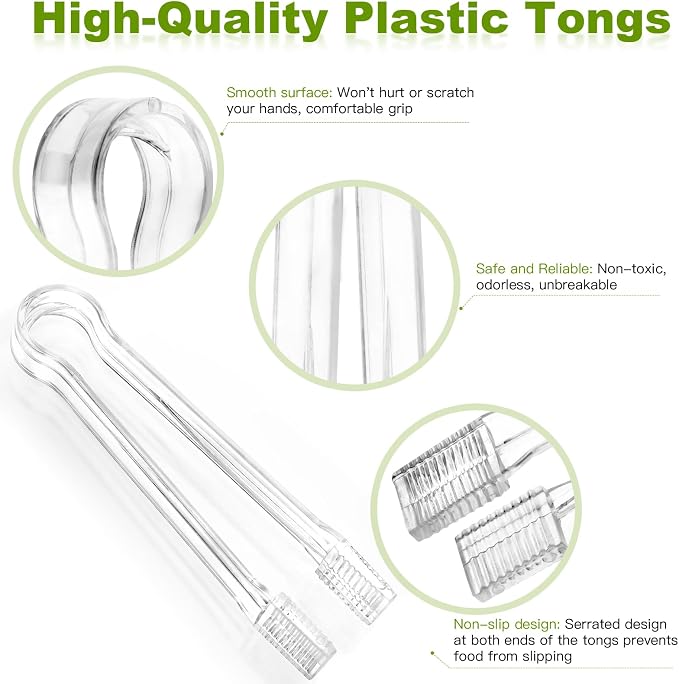 Ninsula 8 PCS Plastic Serving Tongs, 6.3 Inches Disposable Clear Tongs, Kitchen Small Serving Utensil Tongs for Party Catering Buffet Bakery Salad Cookies Ice