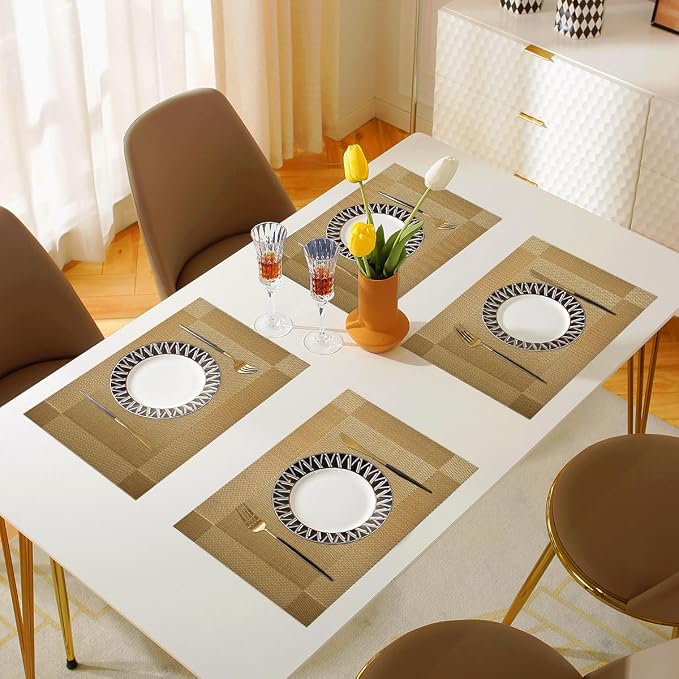 Vinyl Placemats Heat-Resistant Table Mats Washable Easy Clean Plastic Placemat for Kitchen Dining Table Set of 4 Indoor Outdoor (Lemon)