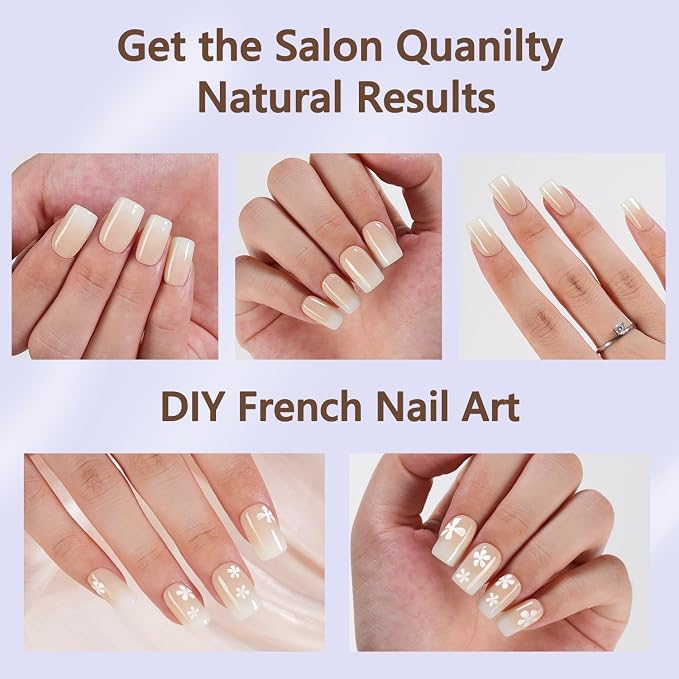 Misssix Peach White Ombre Press on Nails 160Pcs Short Square Gel Fake Nails | Gradient No Need to File Tips Pre-lasting, Fake Nails for Nail Art DIY 16 Sizes