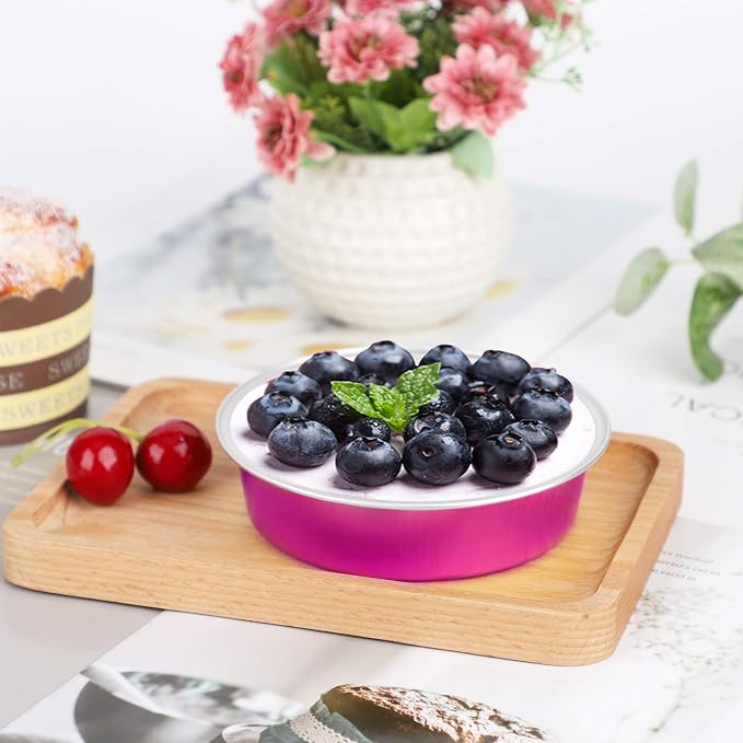 Beasea Mini Pie Tins with Lids, 4 Inch 50 Pack Mini Disposable Tart Pans, 8 Oz Rose Red Aluminum Pie Pan Tin Tart Pans Round Oven Baking Cake Pan for Pie Tart Quiche