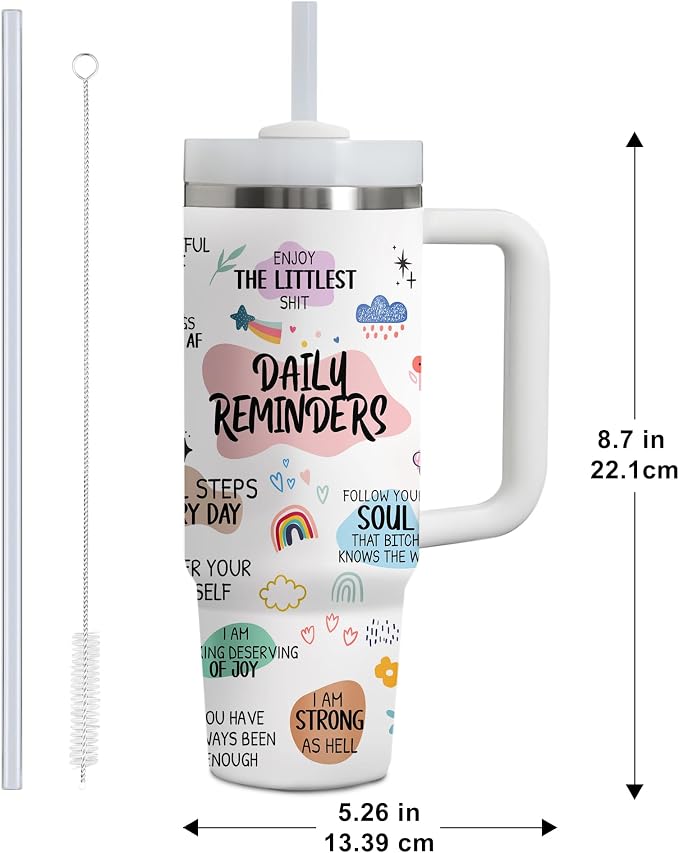 Gossby Daily Reminders Tumbler for Women, 30oz Stainless Steel with Handle | Daily Affirmations For Women, Inspirational Cup, Motivational Mental Health Gift For Friends, Nurse, Coworker, Birthday Gifts