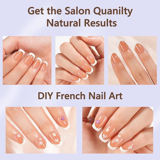 Misssix 150Pcs French Tip Press on Nails Short Square Brown Gel Fake Nails | No Need to File 3 in 1 Tips Pre-lasting, Fake Nails for Nail Art DIY 15 Sizes