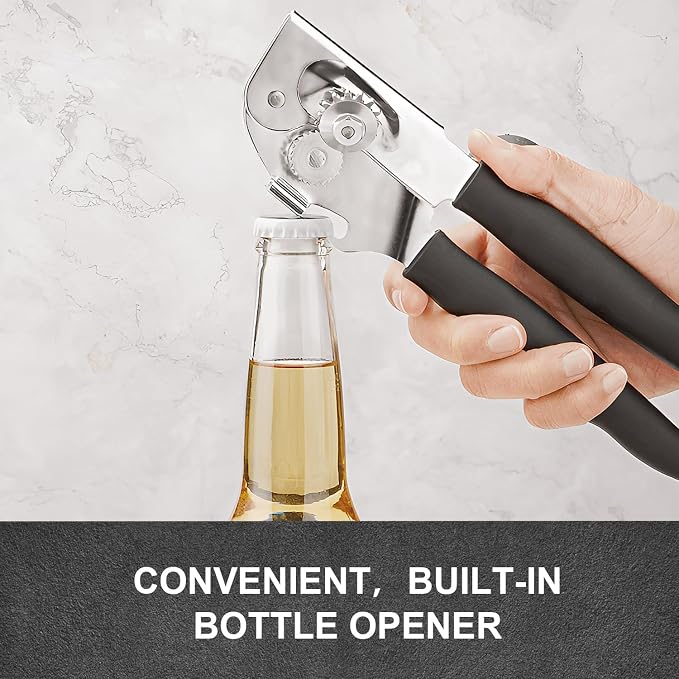 Hand Crank Can Opener Manual Heavy Duty with Comfortable Extra-long Handles | Manual Can Opener with Smooth Edge, Lid Lifter Magnet, Bottle Opener for Seniors, Arthritis, and Kitchen Use