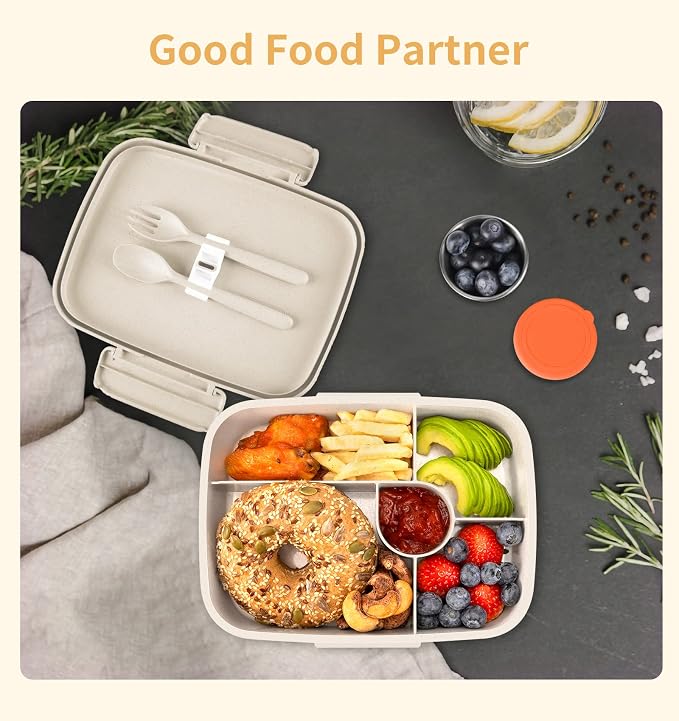 5 Compartments Kids/Adult Bento Lunch Box with Snack Cup