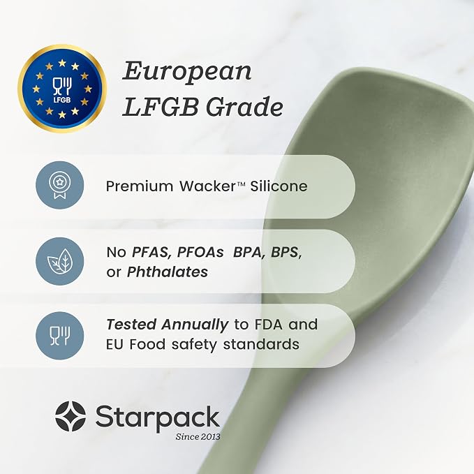 StarPack Silicone Spoonula The All-Rounder 11 Inch - LFGB Spoon Spatula, 600°F Heat Resistant, BPA-Free - One-Piece Seamless, Dishwasher Safe - for Nonstick Cookware, Sage Green
