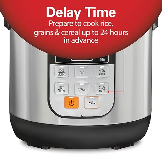 Hamilton Beach Digital Programmable Rice Cooker & Food Steamer, with Slow Hard-Boiled Egg Functions, Egg/Steam Tray, Small & Compact, 6 Cups Cooked (3 Uncooked), Stainless Steel (37524) | 6 Cups Cooked (3 Uncooked) | Slow Cooker & Hard-Boiled Egg Setti...