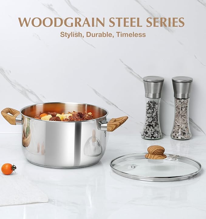 KOCH SYSTEME CS Stainless Steel Stock Pot with Lid, 6 Quart 18/10 Food Grade Soup Pot, Pasta Pot, Tri-Ply Base Cooking Pot for Induction Gas Electric Stoves, Dishwasher Safe Stockpot for Daily Cooking