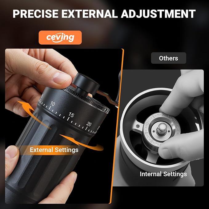 CEVING Mini Manual Coffee Grinder With 40 Adjustable Settings, Black | Portable Hand Coffee Bean Mill with Ceramic Conical Burrs, 30g Capacity, Ideal for Travel, Camping, French Press, Pour Over