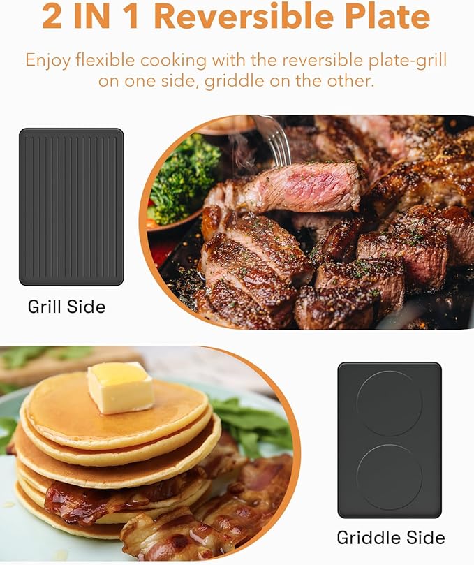 HBN Raclette Table Grill, 2-in-1 Korean BBQ Grill & Electric Griddle, 1300W | 8 Warming Trays, Reversible Nonstick Plate, Crepe Maker with Adjustable Temperature, for Indoor Family Gatherings, Parties