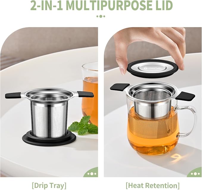 Large Tea Infuser Strainers, Stainless Steel, 1PC | Loose Leaf Tea Strainer Stepper, Heat Proof Double Handles, Extra Fine Mesh Ball Infusers, Diffuser Holder Filter for Mugs