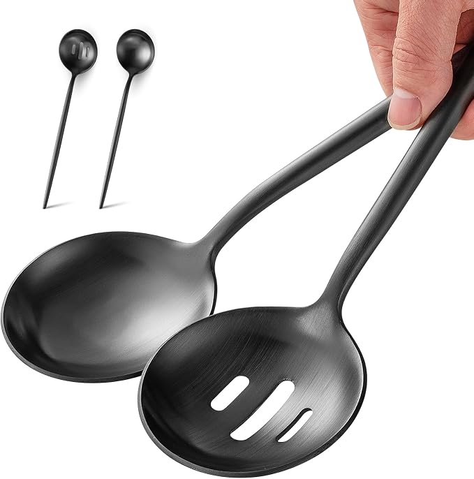 4 Piece Serving Spoons Set(2 Spoons and 2 Slotted Spoons),O.C.E. Stainless Steel Buffet Serving Utensils,10.3 Inches,Premium Flatware,Matte Black