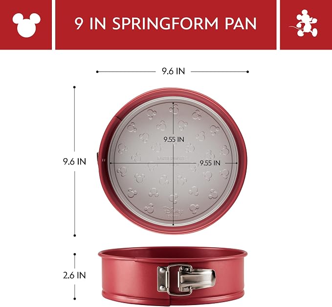 Farberware Disney Bake with Mickey Mouse Bakeware Nonstick Springform Baking Pan/Nonstick Springform Cake Pan/Nonstick Cheesecake Pan, Round, 9 Inch - Red and Gray