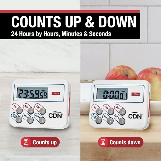 CDN Multi-Task Timer & Clock | Counts Up & Down, 24 Hours by Hours, Minutes & Seconds, Memory, Clock, Stopwatch, Stand, Hang, Magnet Mounting - TM8