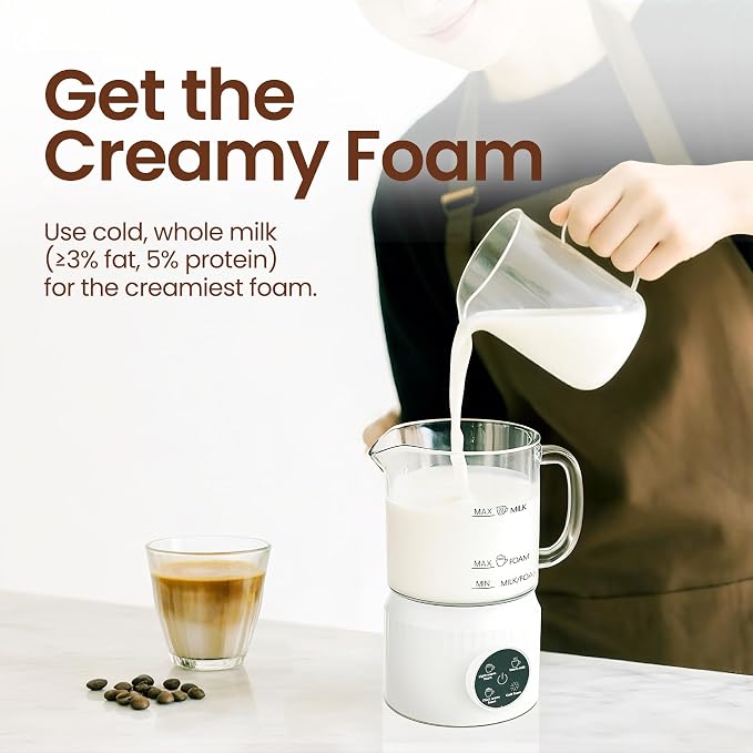 Casimhu 4-in-1 Milk Frother, Electric Milk Frother and Steamer with LED Touch Screen, Ceramic Lining Bottom, Milk Warmer 13.52oz for Lattes, Cappuccinos, and Macchiatos at Home (Cream White)