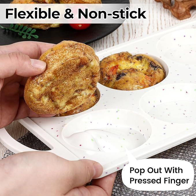 CAKETIME Muffin Top Pan, 3 Inch Metal Reinforced Frame Silicone Egg Mold for Breakfast Sandwiches Non Stick Round Silicone Egg Pan for Baking English Muffins, Whoopie Pies, Corn Bread, Tarts Confetti