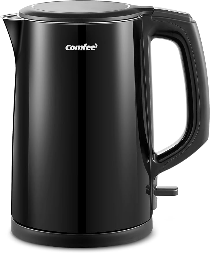 COMFEE' Stainless Steel Double Wall Electric Kettle 1.5L, Black