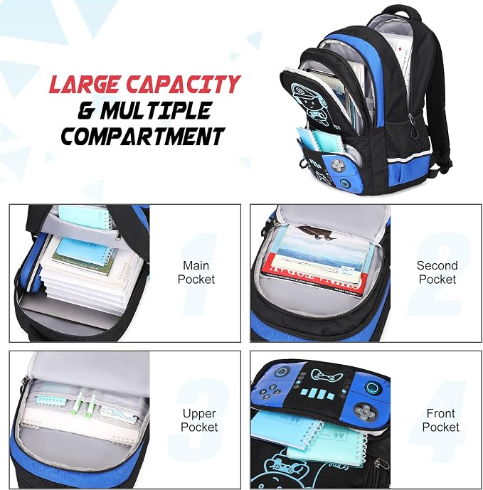Backpack for School Boys, Cool Luminous Gamer Boys Schoolbag | with Lunch Box & Pencil Case Set for Kids Teens Elementary Middle School, Bookbag Glow In The Dark