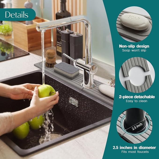 Kitchen Faucet Absorbent Mat - Diatomaceous Earth Splash Guard for Sink Faucet, Aesthetic Water Absorbing Stone Tray in The Modern Home [Grey, 23.6" x 3.9"]