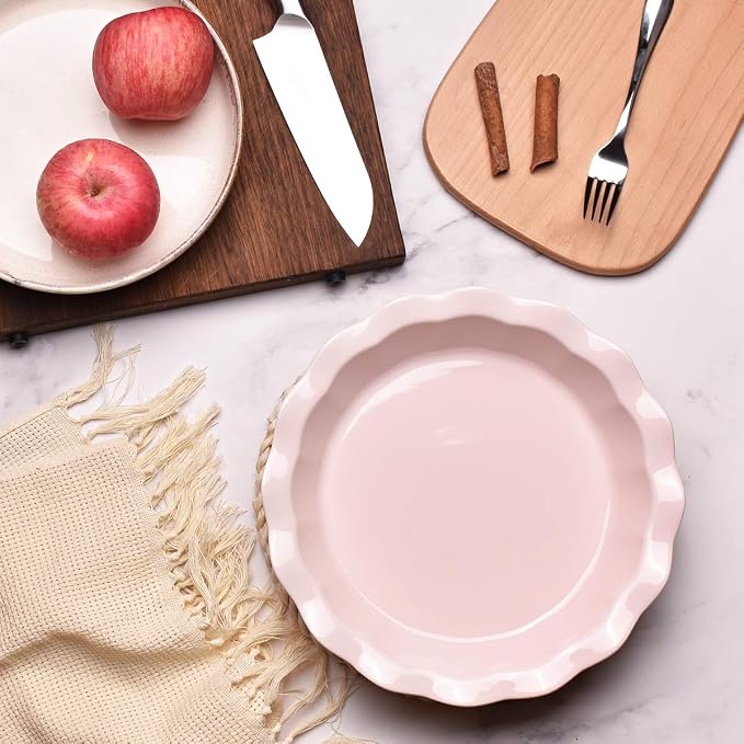 Ceramic Pie Pan, 9 Inches Pie Dish, 50 oz, Pie Plate for Baking, Microwave, Oven Safe and Dishwasher safe (Pink, 9 inches)