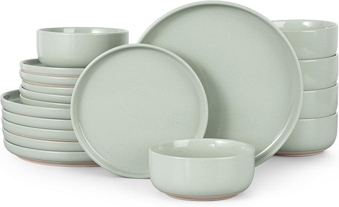 HaWare Dinnerware Sets, 18Pcs Plates and Bowls Set for 6, Asparagus Green