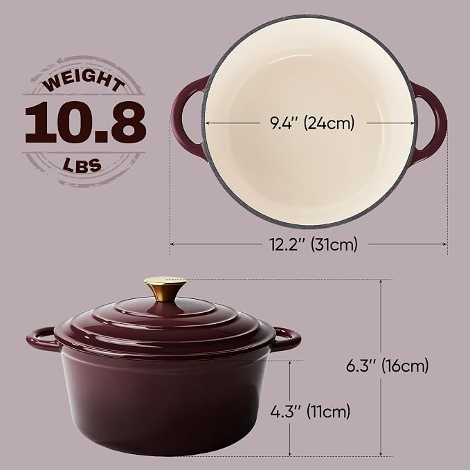 Vintage Style 4.5 Quart Dutch Oven Pot with Lid, Non Stick Enameled Cast Iron Dutch Oven for Bread Baking, Heavy-Duty, Oven Safe Ceramic Cookware Up to 500°F for Baking, Braising, Stews, Roasting, Fig