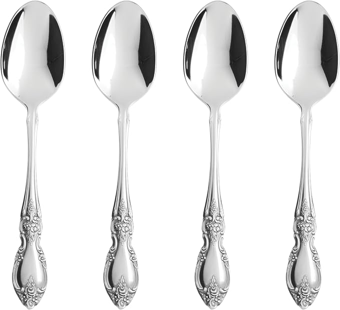 Oneida Louisiana Teaspoons Silverware Set for 4, Flatware | mirror finish, dishwasher safe | cutlery set for kitchen and dining, utensil set, kitchen gifts for women, heavy duty