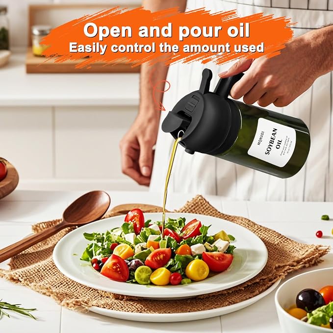 Olive Oil Sprayer for Cooking, 16oz Glass 2 in 1 Oil Dispenser Bottle | Light Blocking, BPA-Free Food Grade, Fine Mist Precise Control, Air Fryer BBQ Salad, Leakproof Anti-Clog, Pre-Printed Labels