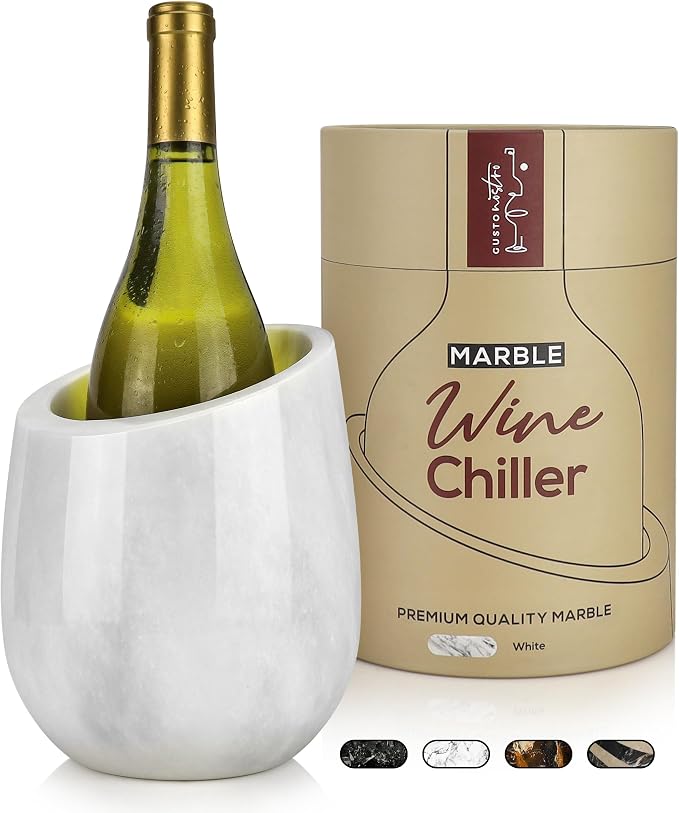 Gusto Nostro Marble Wine Chiller Bucket - 750ml Wine Bottle Cooler and Champagne Chiller for Party, Kitchen, Bar Cart Decor to Chill & Keep Bottles Cold with Unique Wine Lovers Gift Box (White)