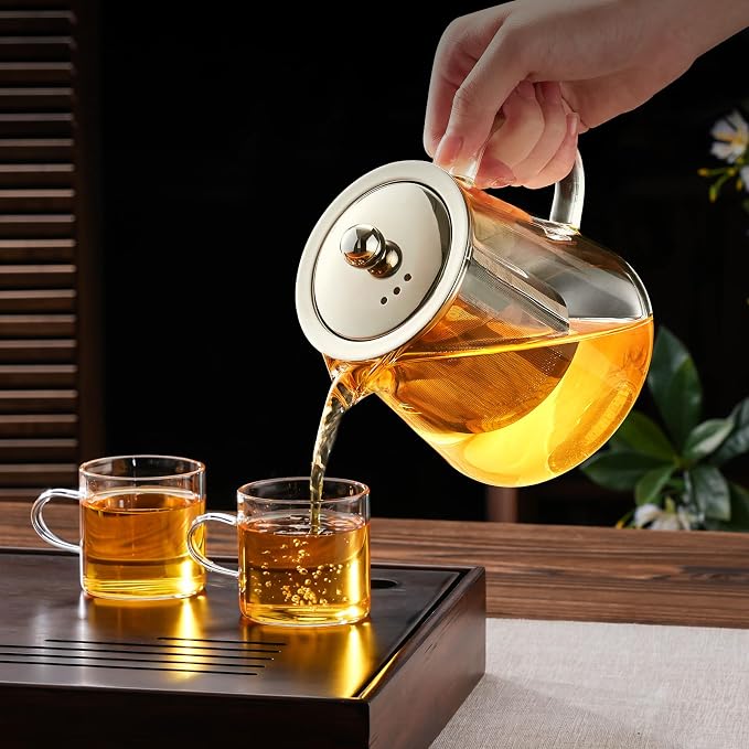 Baalaka Glass Teapot 18.6oz/550ml, Tea Pot with Removable Infusers for Loose Tea, Borosilicate Glass Tea Kettle Tea Maker Stovetop for Camping, Tea Infuser for Loose Leaf Tea Travel (Pack of 2)