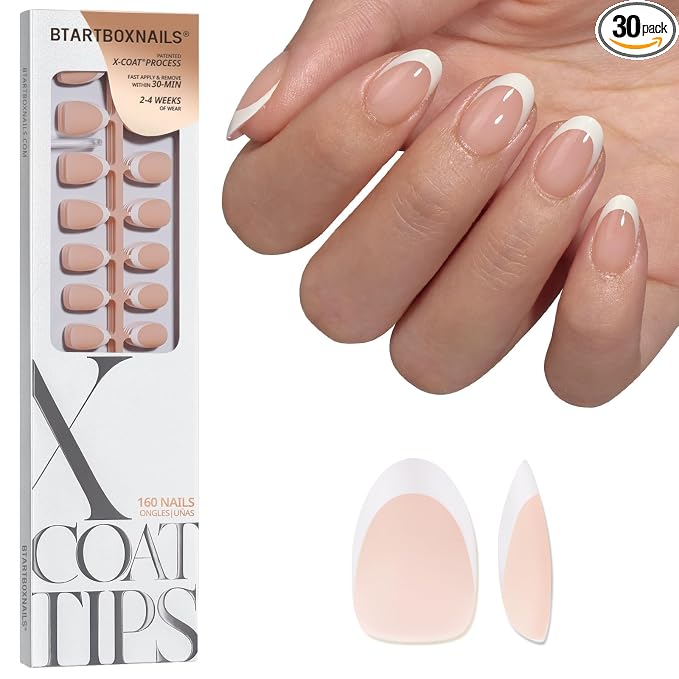 BTArtboxnails XCOATTIPS White French Tip Press On Nails, XS Oval, Nude | Lamp-Curable 4-Week Wear, Salon Quality Value at Home, Natural Nail Look, Easy-to-Apply for Beginners, 160ct Nail Tips Only