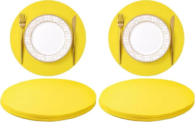 SHACOS 100 pcs Round Paper Placemats Disposable 13 inch Colored Paper Decorative Place Mats for Wedding Birthday Party Bridal Baby Shower Events Table Decoration, Yellow (Pack of 2)