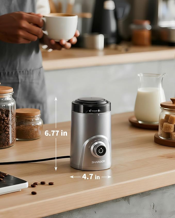 SHARDOR Electric Super Silent Blade Coffee Grinder, Timed Grind Control Rotary Knob, Adjustable Coarse to Fine for Coffee Beans, Spices & Herbs, Silver