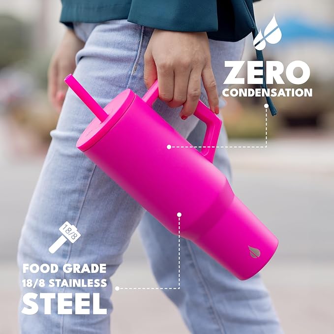 Elemental Spill Proof 40oz Insulated Tumbler with Handle & Straw Travel Mug | Stainless Steel Commuter Travel Coffee Mug for Cold Beverages, Includes 2 Straws & a Spill Proof Lid for Everyday Use