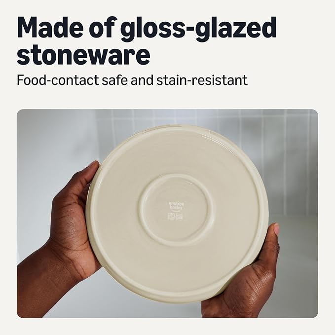 Amazon Basics Glazed Stoneware Salad Plates, Ceramic 4-Piece Set, Microwave, Dishwasher and Freezer-Safe, Stain-Resistant, 8.3 in., Ivory
