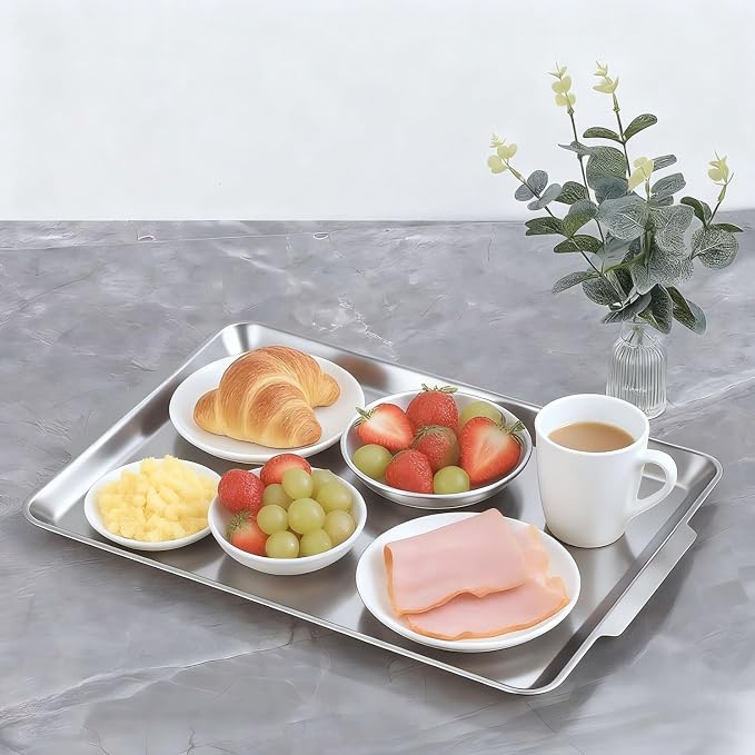 16.3" x 11" Large Serving Platters, Stainless Steel Heavy-Duty Large Serving Trays, Silver Rectangular Plates for Food, Fruit, Party, Wedding, Christmas, Chip and Scratch Resistant