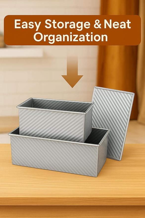 2-pack Pullman Loaf Pan with Lid (13x5 & 8.4x4.8 inch) - Nonstick Aluminum Steel Bread Pan Set, Vented Bottom for Even baking, PFOA & PTFE free, for Sandwich Bread, Sourdough, Toast & Shokupan