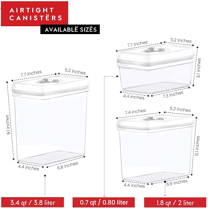 DWËLLZA KITCHEN Airtight Food Storage Containers with White Lids 2L - 4 Pc Clear Plastic Pantry Snacks Kitchen Container, Baking Supplies, 4LB Sugar & Flour Canister BPA-Free
