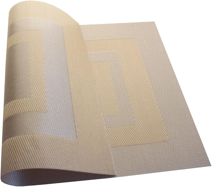 PIGCHCY Placemats Set of 8 Washable Durable Place Mats Vinyl Heat Resistant Non-Slip Table Mats Indoor Outdoor (18 x 12 inches, Champagne)